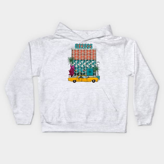 Breeze Block Record Store and Plants Kids Hoodie by jenblove